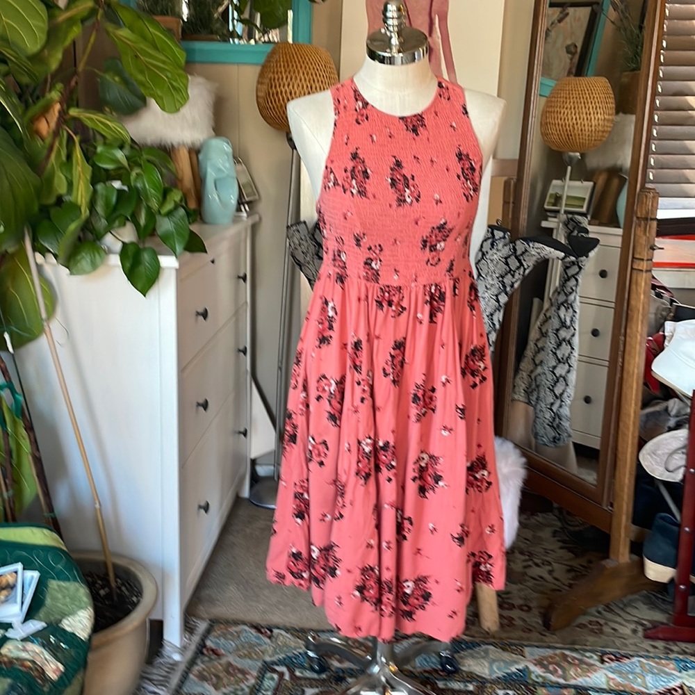 Floral Pink Sleeveless Midi Dress